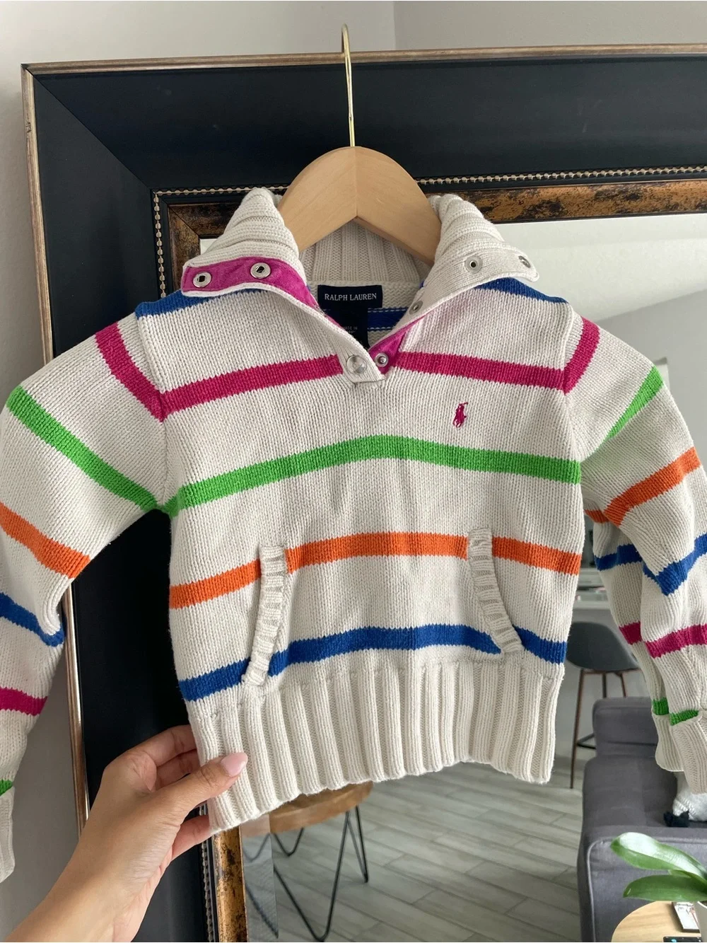 Ralph Lauren Girls Rainbow Stripe Cotton Sweater | Size 5